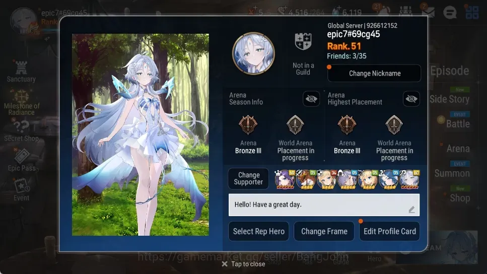 Epic Seven Accounts High-End Global Unverif |7 ML [Cermila MoonLuna Sharun Lisette Choux HellionLua Renoa|SS 6.119|Stigma 1