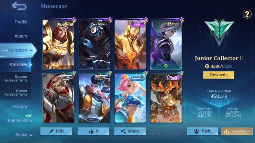Mobile Legends: Bang Bang Accounts High Rank Global|Skin 45|High Rank Immo 139|Lightborn Tigreal|SABER Johnson|Epic 1