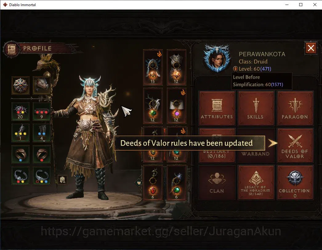 Diablo Immortal Accounts Mid-Tier SEA- Izuall |Lv60(471)Druid |34K CR|Reso 480|Inferno II |Paragon Meledictor |Hell Lv 3