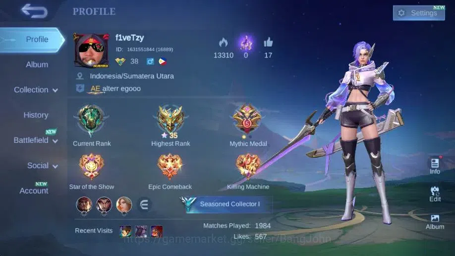 Mobile Legends: Bang Bang Accounts Global|Hero 69|Skin 84|Seasoned|CC Natalia|Gara|Va image 1