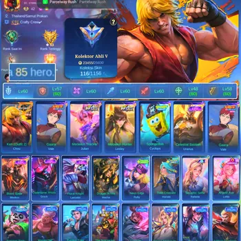Mobile Legends: Bang Bang Accounts Rare Skin HERO 85 SKIN 116 | EMBLEM GOOD| KEN CHOU| VALE GARA| CYPLOPS SPOBENGEBOB| EPIC
