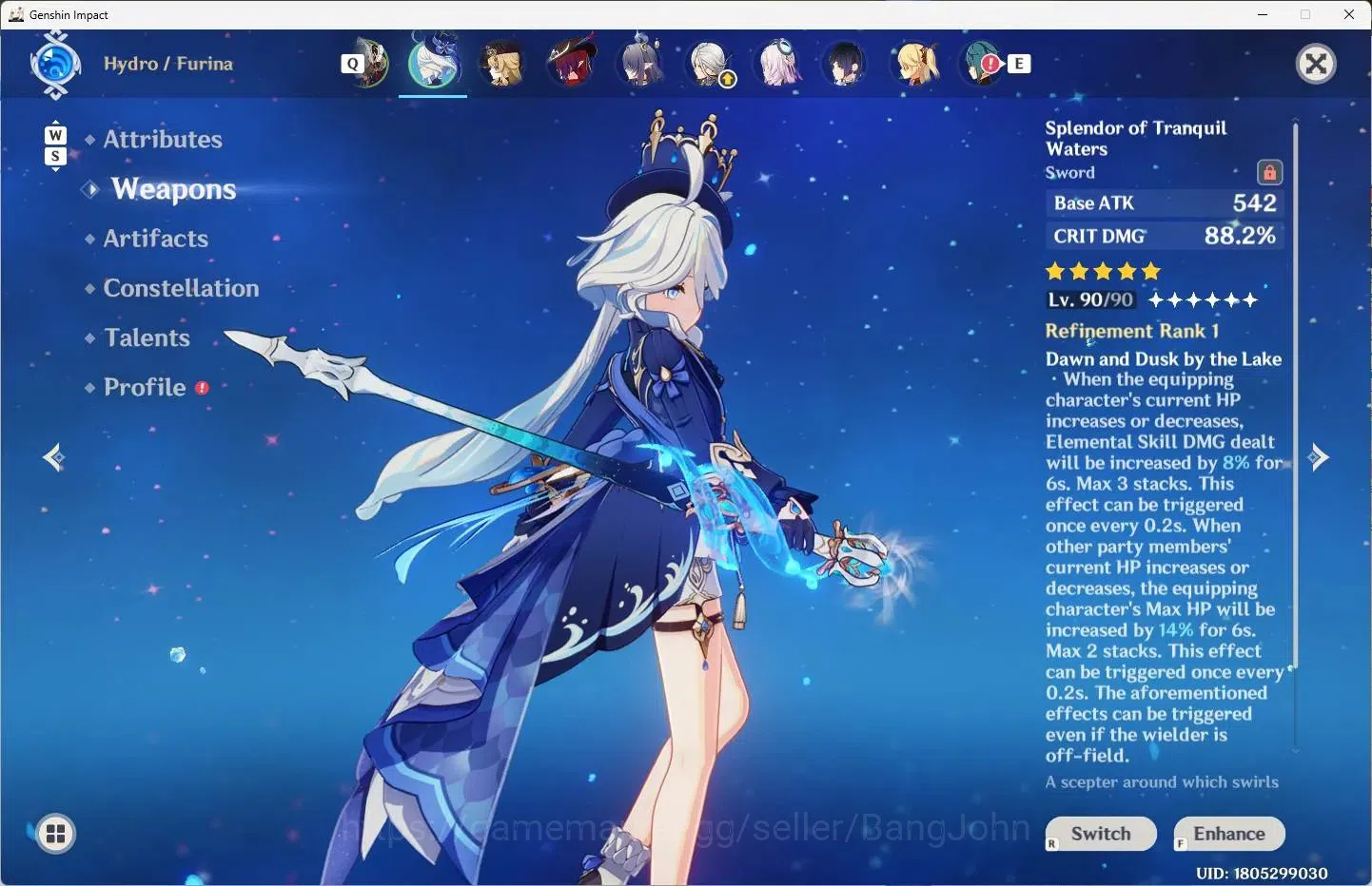Genshin Impact Accounts Others ASIA | AR 50 | 13 Limit+2 Sign | Furina,Navia,Lauma,Escoffier+6 Chrstd | 4 (*5 Wep) Verdict 4