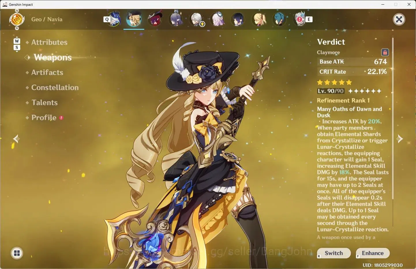 Genshin Impact Accounts Others ASIA | AR 50 | 13 Limit+2 Sign | Furina,Navia,Lauma,Escoffier+6 Chrstd | 4 (*5 Wep) Verdict 5