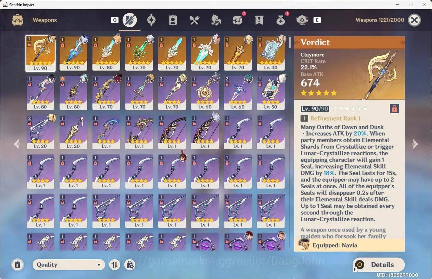 Genshin Impact Accounts Others ASIA | AR 50 | 13 Limit+2 Sign | Furina,Navia,Lauma,Escoffier+6 Chrstd | 4 (*5 Wep) Verdict 6
