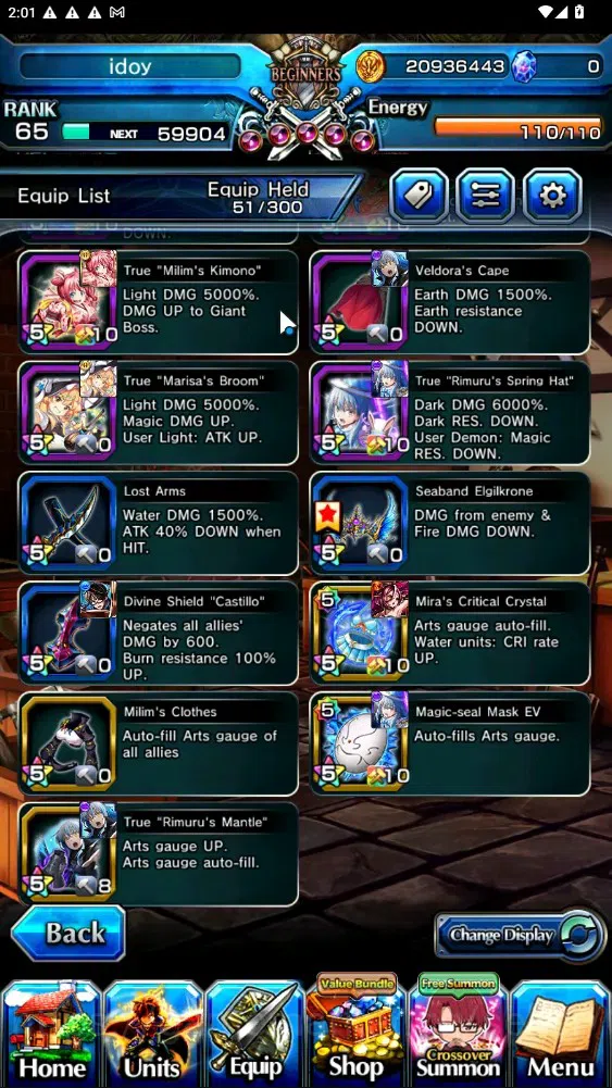 Grand Summoners Accounts End-Game Global|Rank 65|4 Ascend 3 TW|DL Rimuru + TW,RR Rimuru + TW,Marisa Kirisame + TW,Igris|Lpot 10