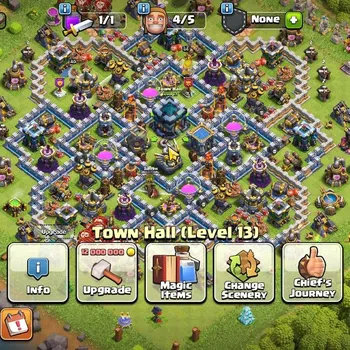 Clash of Clans High-End TH 13-BH 8|LV 145|HH 7|BK 64,AQ 65,GW 40,MP 38,RC  image 1