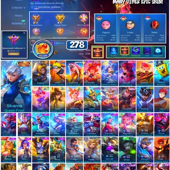 Mobile Legends: Bang Bang Accounts 🔥 #4057 🔥 278 Skins 💎 Collector Silvanna Queen Frost 👑 Lukas Naruto Uzumaki ⚔️