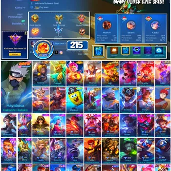 Mobile Legends: Bang Bang Accounts #4364 215 Skins | Hayabusa Kakashi Hatake (NARUTO) | Cyclops SpongeBob (SPONGEBOB