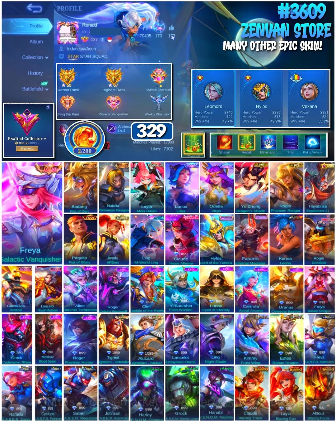 Mobile Legends: Bang Bang Accounts #3609 329 Skins | Legend Freya | Collector Badang image 1