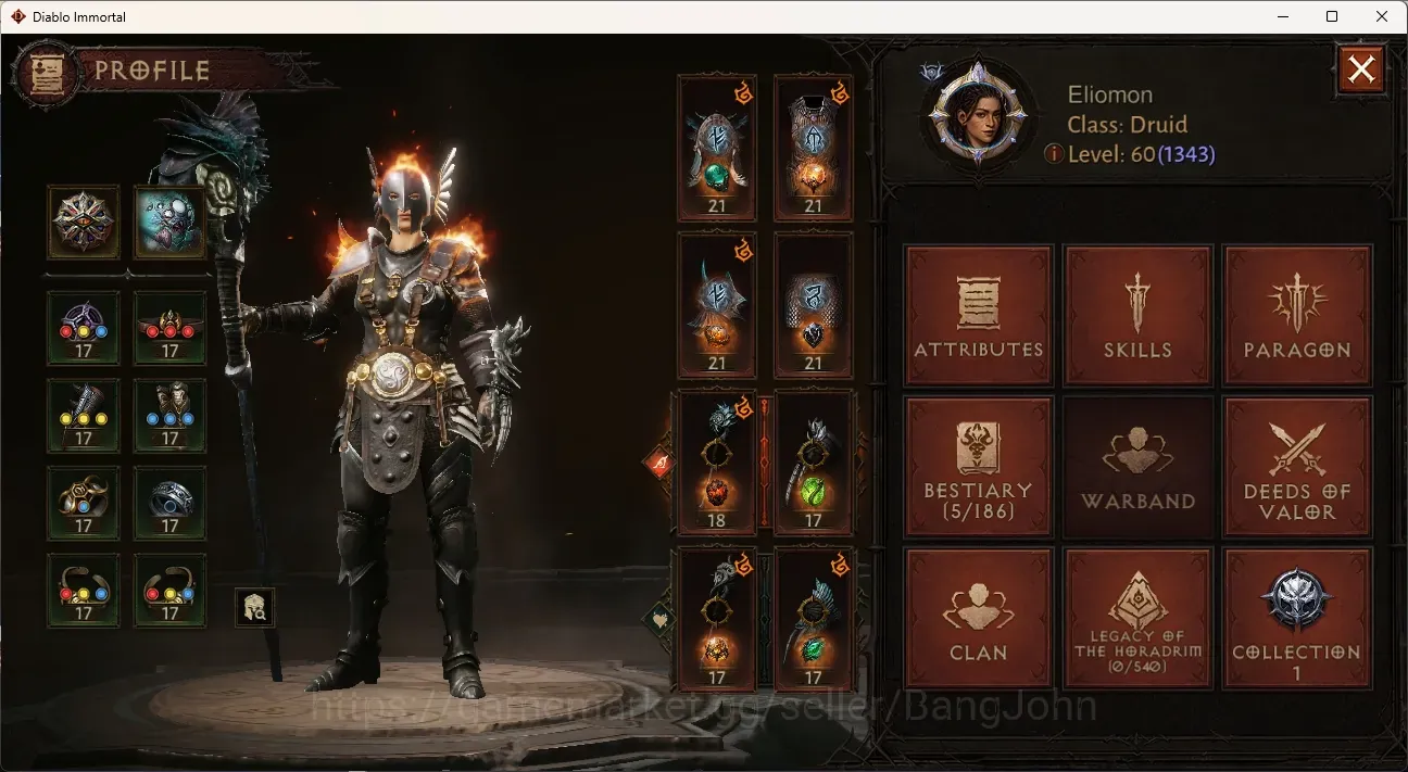 Diablo Immortal Accounts High-End NA - High Heaven|Lv.60 (1343)Druid-Slinger|CR 52583|Reso 510|Inferno X|2 Familiars Lv.30|1 1