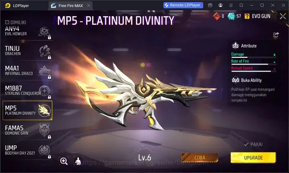 Free Fire Accounts Indonesia | Vault 209| SG Lumut| EVO MP5-Platinum  image 6