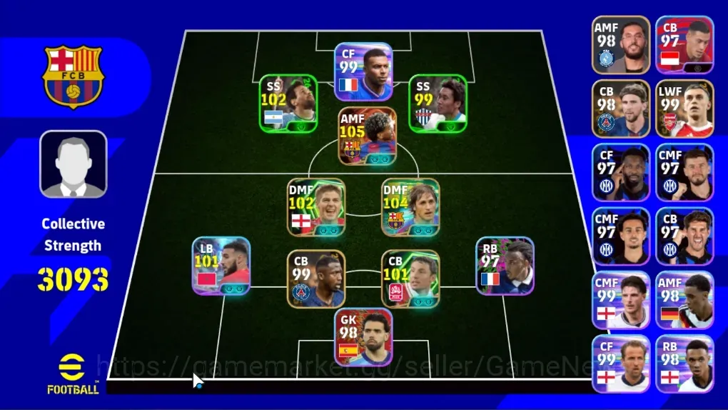 eFootball Accounts High-End Android|Power 3093|Big Time Lamine Yamal|Epic Edmilson,Gerrard,Mark van Bommel|Show Time 1