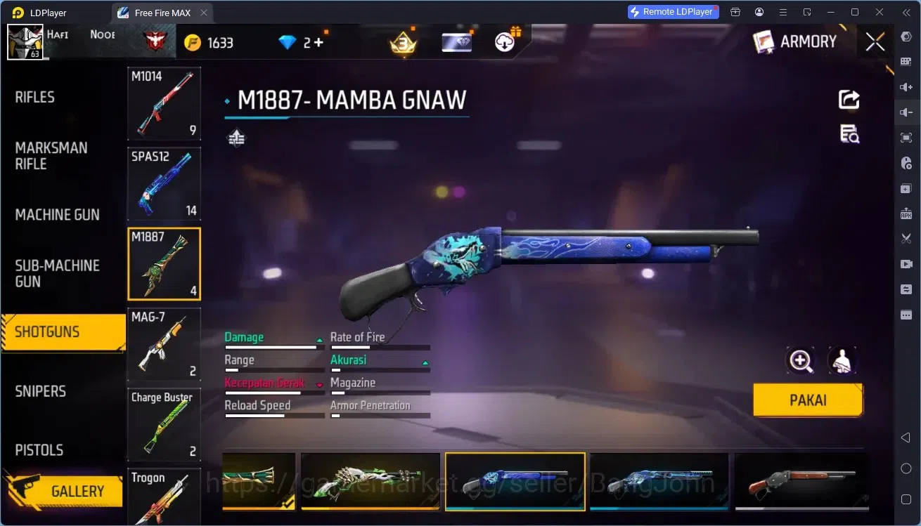 Free Fire Accounts Indonesia | M1887 Emerald Power | M1887 Hand of Ho image 4