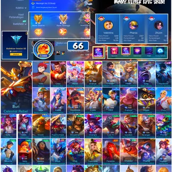 Mobile Legends: Bang Bang Accounts #4570 66 Skins | Vale Gaara (NARUTO) | Sun Celestial Rebel (COLLECTOR) | Nana Stardust