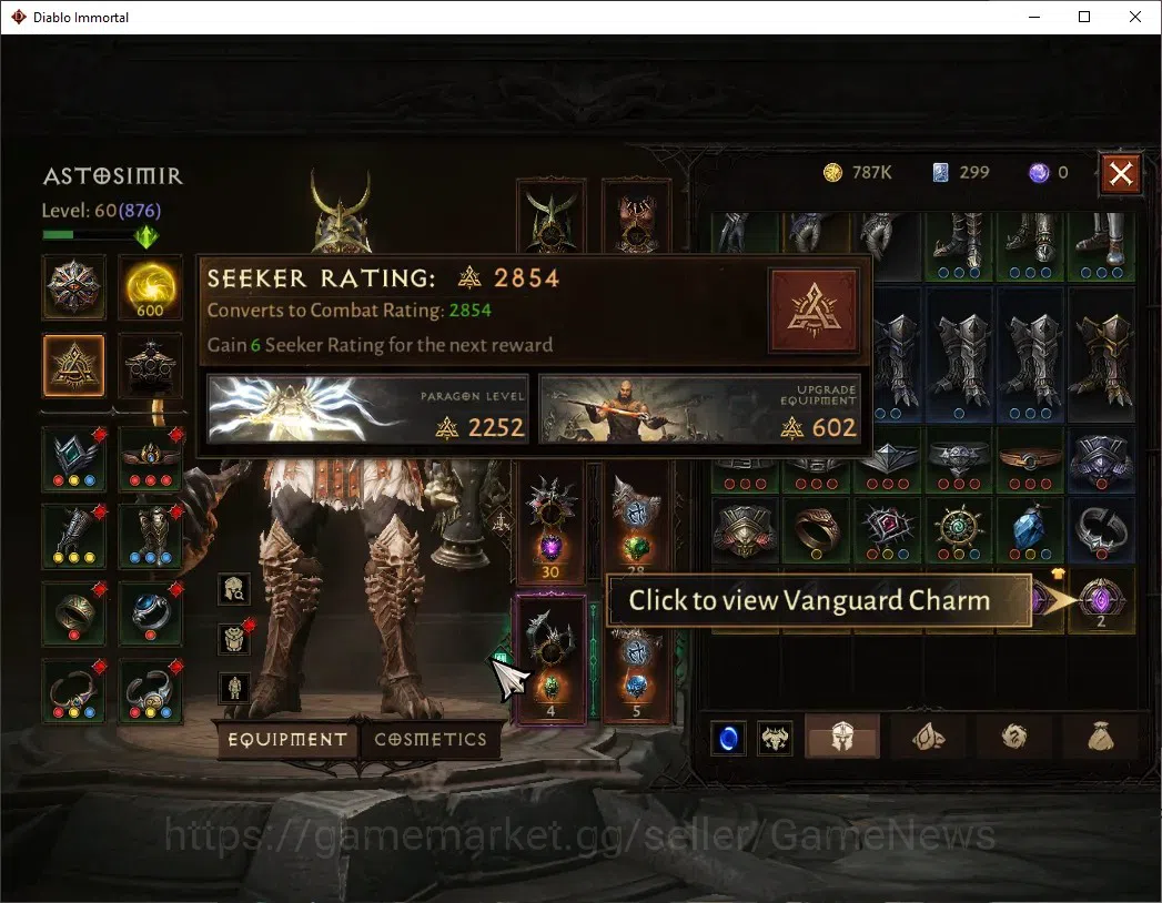 Diablo Immortal Accounts High-End SA - Malah|CS ON|Lv 60 (876)|Barbarian|CR 42k|Reso 600|Paragon Slinger|Inferno V|2 5