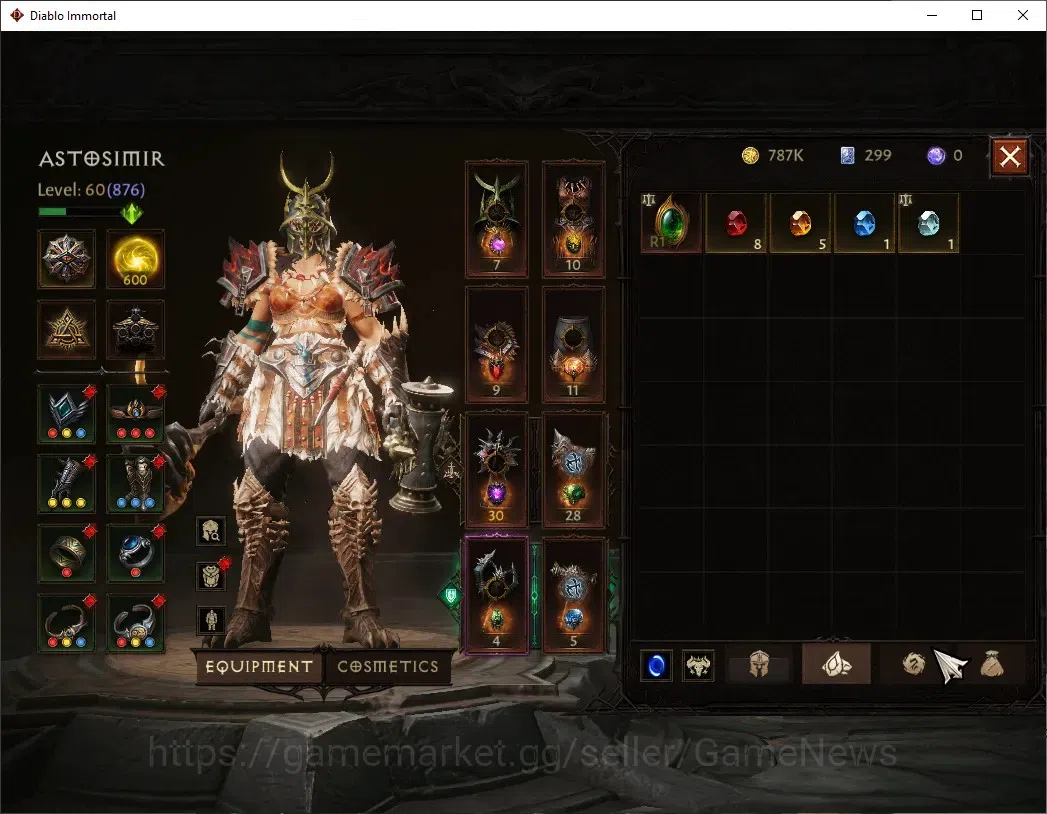 Diablo Immortal Accounts High-End SA - Malah|CS ON|Lv 60 (876)|Barbarian|CR 42k|Reso 600|Paragon Slinger|Inferno V|2 6