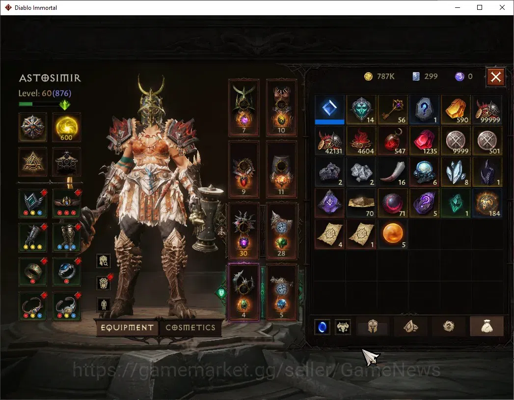 Diablo Immortal Accounts High-End SA - Malah|CS ON|Lv 60 (876)|Barbarian|CR 42k|Reso 600|Paragon Slinger|Inferno V|2 7