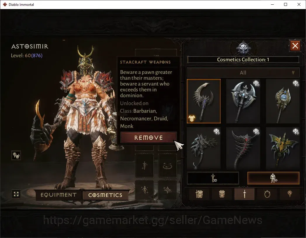 Diablo Immortal Accounts High-End SA - Malah|CS ON|Lv 60 (876)|Barbarian|CR 42k|Reso 600|Paragon Slinger|Inferno V|2 8
