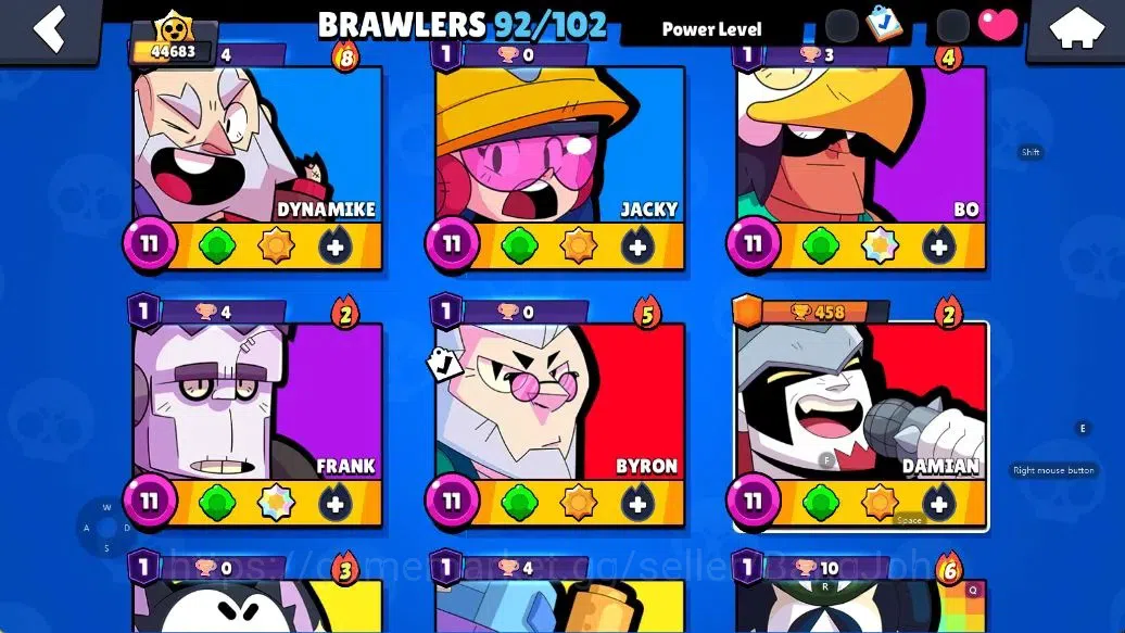 Brawl Stars Accounts Android | 44683 Thropy|92 Brawler-33 Max Lv(Shelly,Colt,Brock,Poco,Rosa,Rico,Etc.)|33k Bling+51 Gems 10