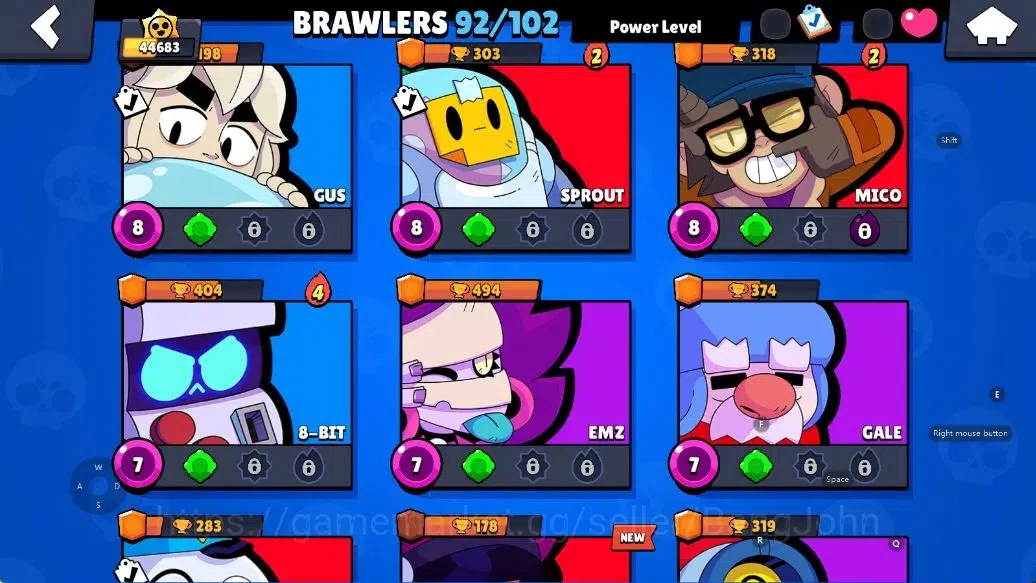Brawl Stars Accounts Android | 44683 Thropy|92 Brawler-33 Max Lv(Shelly,Colt,Brock,Poco,Rosa,Rico,Etc.)|33k Bling+51 Gems 13