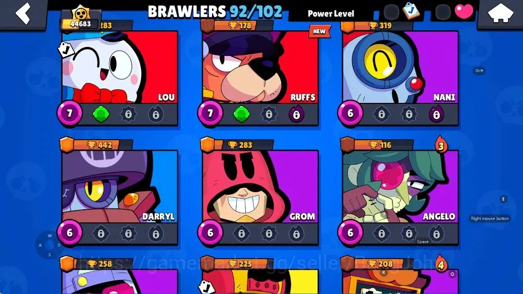 Brawl Stars Accounts Android | 44683 Thropy|92 Brawler-33 Max Lv(Shelly,Colt,Brock,Poco,Rosa,Rico,Etc.)|33k Bling+51 Gems 14