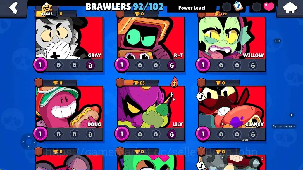 Brawl Stars Accounts Android | 44683 Thropy|92 Brawler-33 Max Lv(Shelly,Colt,Brock,Poco,Rosa,Rico,Etc.)|33k Bling+51 Gems 19