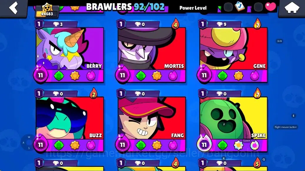 Brawl Stars Accounts Android | 44683 Thropy|92 Brawler-33 Max Lv(Shelly,Colt,Brock,Poco,Rosa,Rico,Etc.)|33k Bling+51 Gems 8