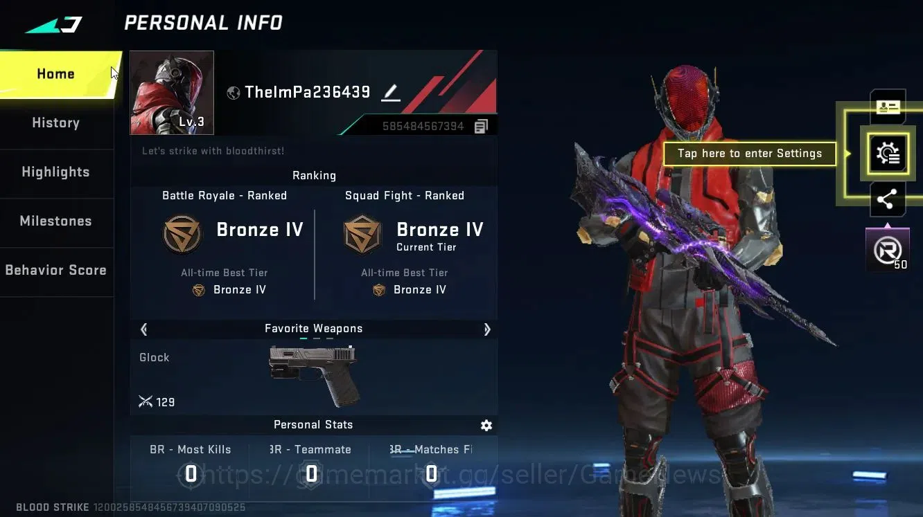 Blood Strike Accounts Starter ASIA|ETERNAL Kala-Whisper Lv3|Loot Crate - Anhilition|Changename Card|Rank Bronze 2