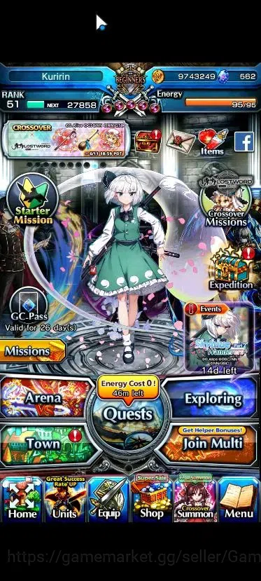 Grand Summoners Accounts End-Game Global|562 cc|Rank 51|3 Ascend+1 TW|Youmu Konpaku+TW,Inheritor Isliid,Demon Lord Vox|Lpot 1