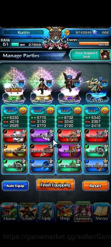 Grand Summoners Accounts End-Game Global|562 cc|Rank 51|3 Ascend+1 TW|Youmu Konpaku+TW,Inheritor Isliid,Demon Lord Vox|Lpot 3