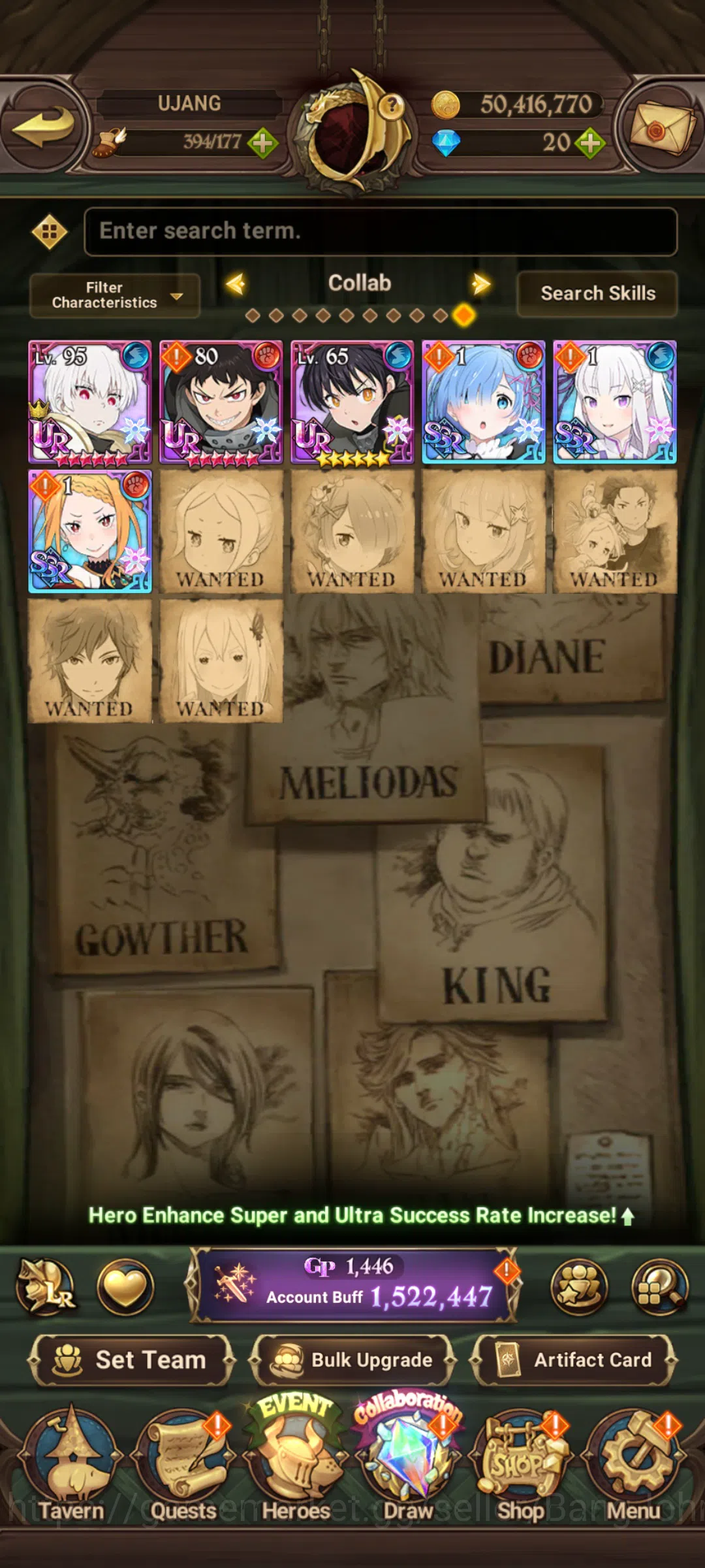 The Seven Deadly Sins: Grand Cross Accounts ASIA|1.5M CC|Collab FF + Re-zero |LR Roxy|5 UR Eli image 5