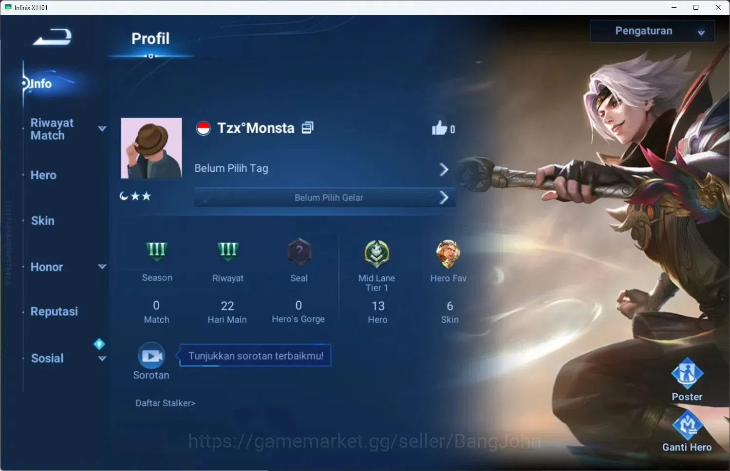 Honor of Kings Accounts Global | 13H 6S | Legend Yao, Event Exclusive skin image 1
