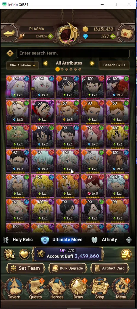 The Seven Deadly Sins: Grand Cross Accounts Others ASIA | 2,4M CC | DM 377 | 4UR Merlin & Escanor, oppressor demon king 4
