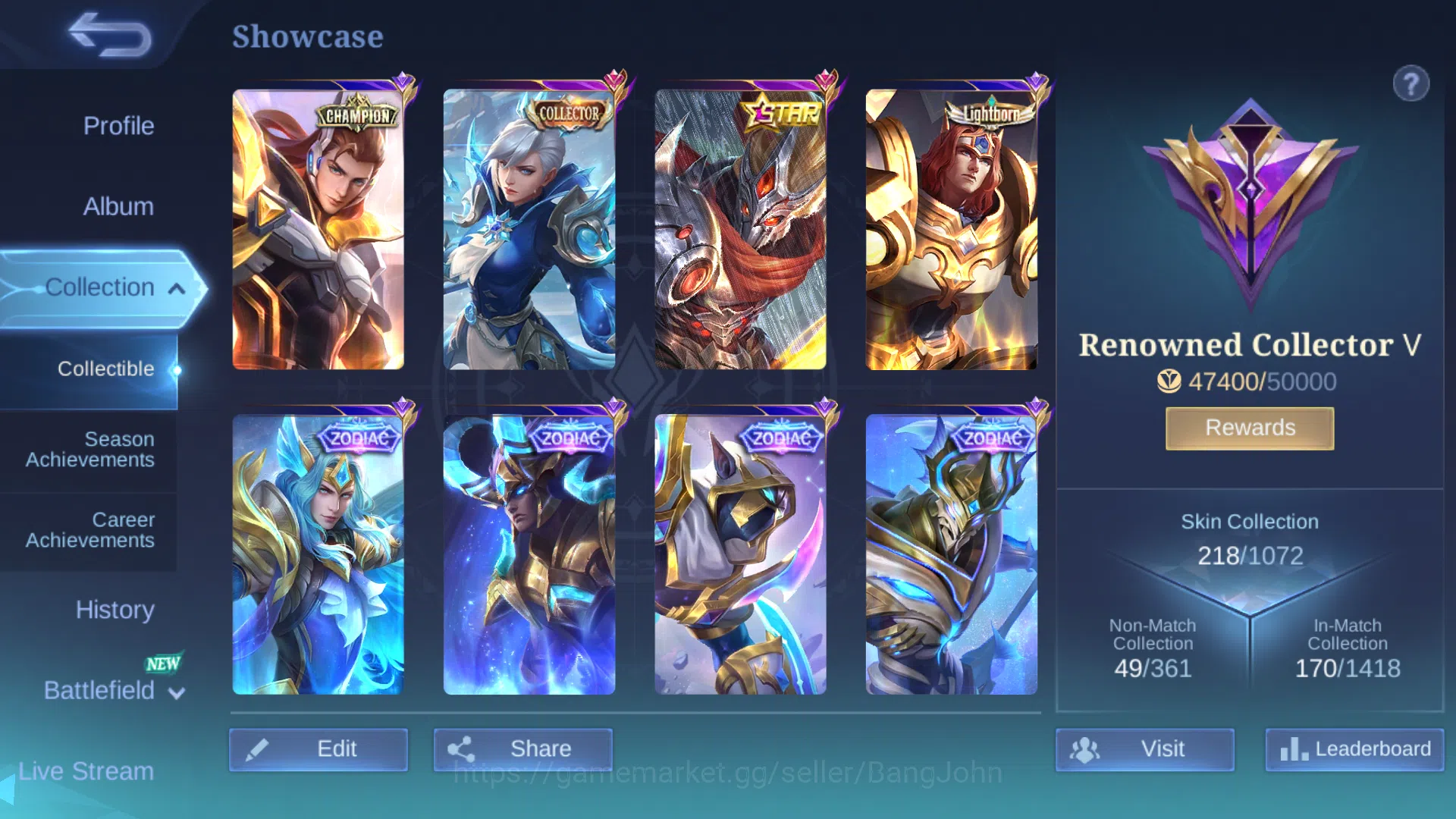 Mobile Legends: Bang Bang Accounts Others Hero 104 | Skin 218 | Emblem All Max | Champion Lancelot | Collector Silvana 2