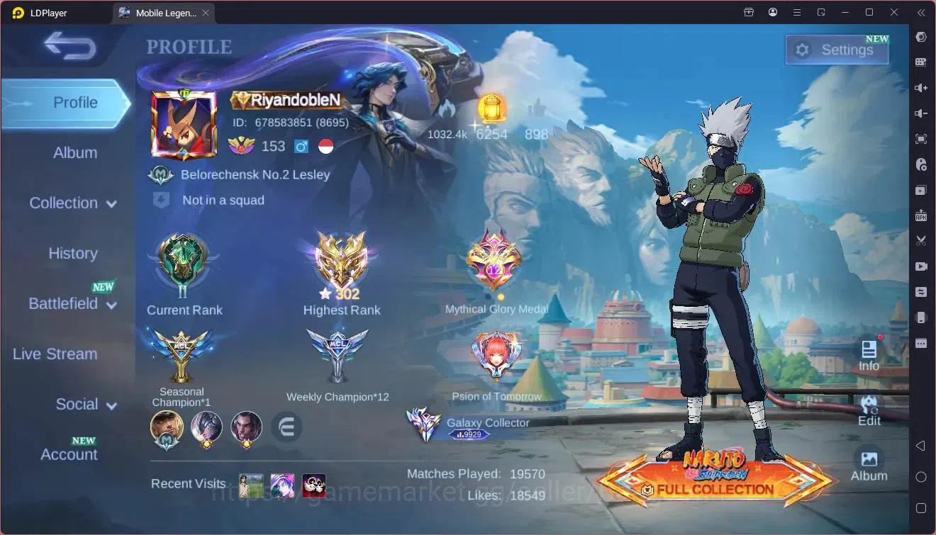 Mobile Legends: Bang Bang Accounts Global|Hero 133|Skin 848|Galaxy|Legend granger,Alp image 1
