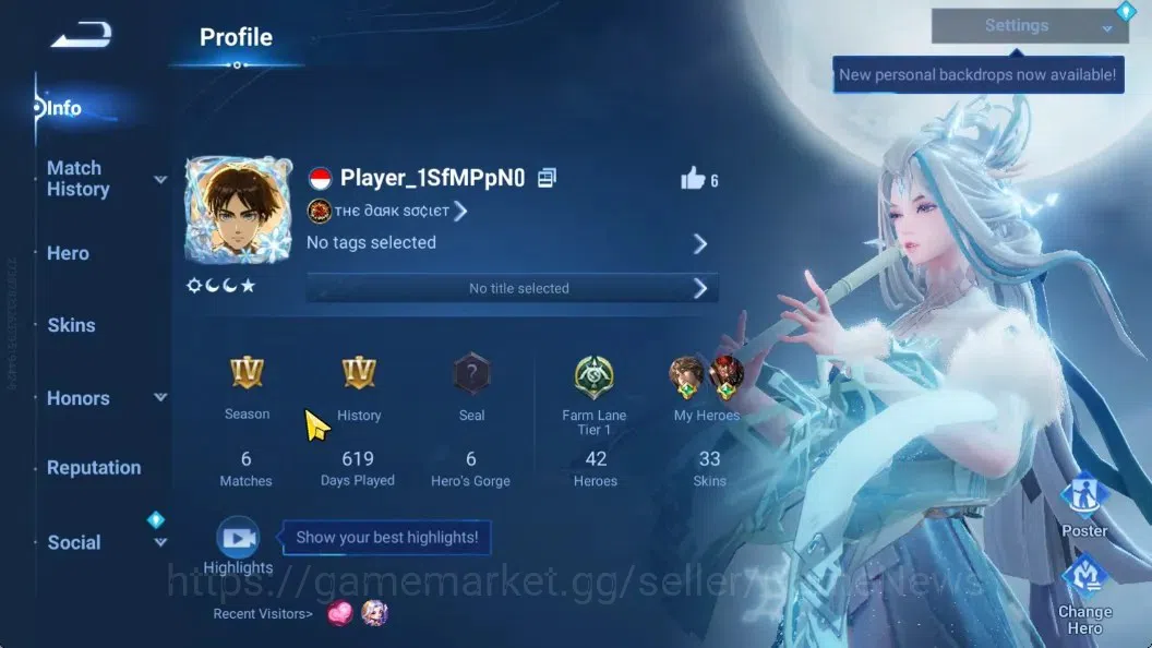 Honor of Kings Accounts Hero42 Skin33| Legend Skin Selection Chest|KIC(Lun image 2