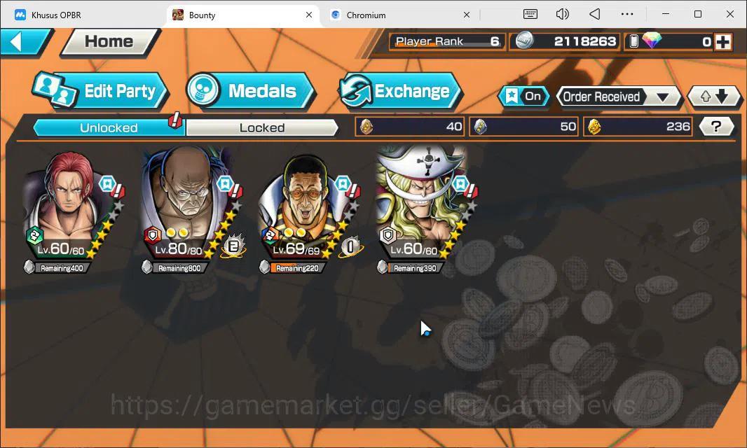 One Piece Bounty Rush Accounts Starter Global|4EX|T5Elder Nusjuro,BFR Shanks,AMS Borsalino,GP Edward 4