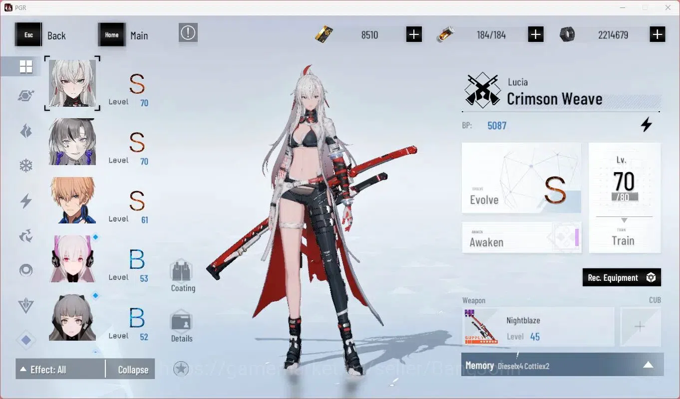 Punishing: Gray Raven Accounts Starter ASIA |Ready Gatcha|L67|[S Lucia CW, S Lilith D]+Sign, S Lee E, S Feral Etc|BC 8510|YC 4