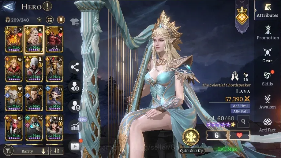 Watcher of Realms Accounts End-Game GlobaL 60x|Lv 62|1,8M Power|3 Lord (Laya,Twifield,Solcadens)|26 Legend(4 1