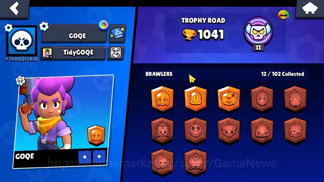 Brawl Stars Accounts 1041 Trophy|12 Brawlers 1 Max Lvl [Shelly]|4 Skins|1 Legend Skin [Void Ember]|11K Coins 3K PP|CN 10