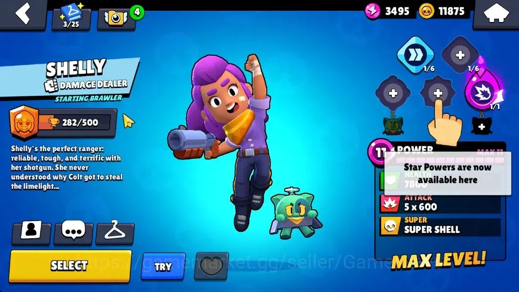 Brawl Stars Accounts 1041 Trophy|12 Brawlers 1 Max Lvl [Shelly]|4 Skins|1 Legend Skin [Void Ember]|11K Coins 3K PP|CN 14