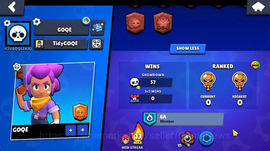 Brawl Stars Accounts 1041 Trophy|12 Brawlers 1 Max Lvl [Shelly]|4 Skins|1 Legend Skin [Void Ember]|11K Coins 3K PP|CN 4