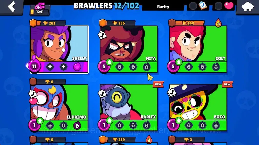 Brawl Stars Accounts 1041 Trophy|12 Brawlers 1 Max Lvl [Shelly]|4 Skins|1 Legend Skin [Void Ember]|11K Coins 3K PP|CN 7