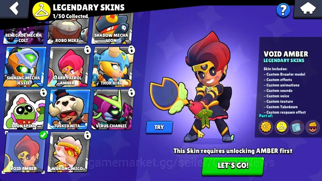 Brawl Stars Accounts 1041 Trophy|12 Brawlers 1 Max Lvl [Shelly]|4 Skins|1 Legend Skin [Void Ember]|11K Coins 3K PP|CN 8