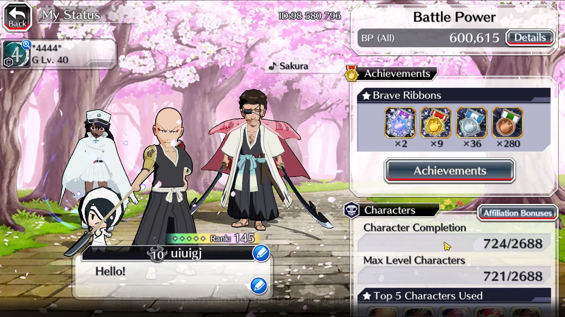 Bleach: Brave Souls Accounts Mid-Tier [GLOBAL]10K Orb+Fresh Story|4MT(TYBW26:Ikkaku,Shunsui,Bambietta)10th Anniv(Rukia)|2 2
