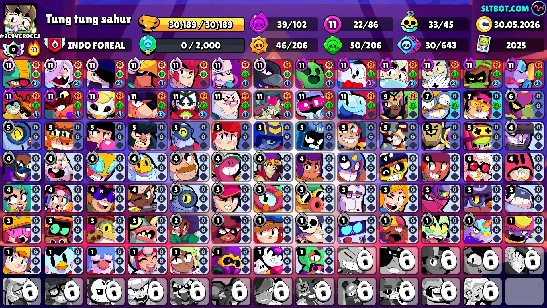 Brawl Stars Accounts 30K Trophy|86 Brawlers 22 Max Lvl|5 Full Buffies|2 UL|18 Prestige|242 Skin|3 hypch 5 Legend 11 Myth 66 1