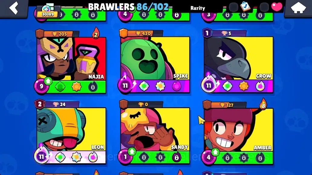 Brawl Stars Accounts 30K Trophy|86 Brawlers 22 Max Lvl|5 Full Buffies|2 UL|18 Prestige|242 Skin|3 hypch 5 Legend 11 Myth 66 10