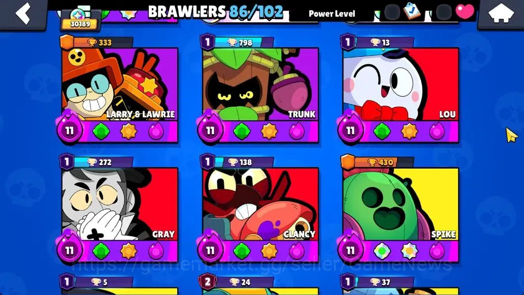 Brawl Stars Accounts 30K Trophy|86 Brawlers 22 Max Lvl|5 Full Buffies|2 UL|18 Prestige|242 Skin|3 hypch 5 Legend 11 Myth 66 6