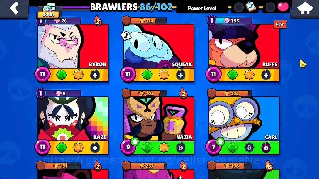 Brawl Stars Accounts 30K Trophy|86 Brawlers 22 Max Lvl|5 Full Buffies|2 UL|18 Prestige|242 Skin|3 hypch 5 Legend 11 Myth 66 8