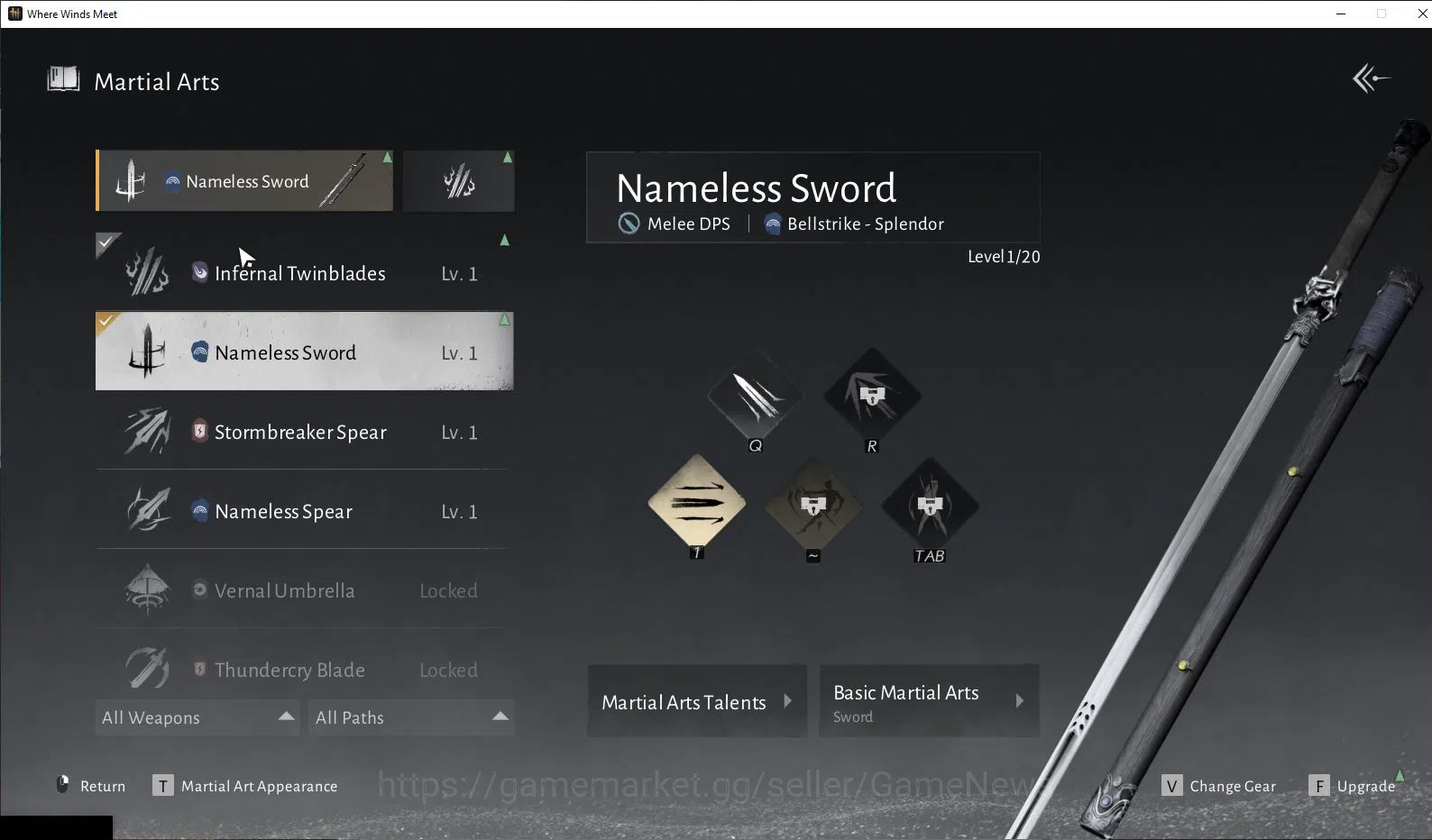 Where Winds Meet Accounts GLOBAL|Lv 7|Starter|GS 3693|1 Harmonic Core|Nameless Sword + Nameless Sper|Low Explore|Female 11